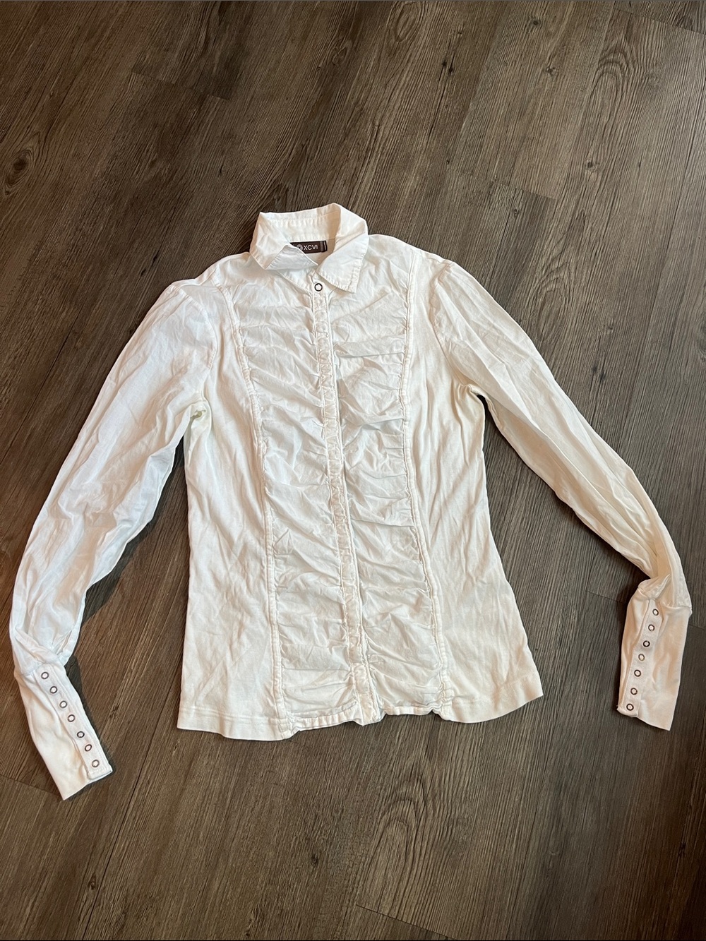 XCVI White Ruffled Button-Down Shirt